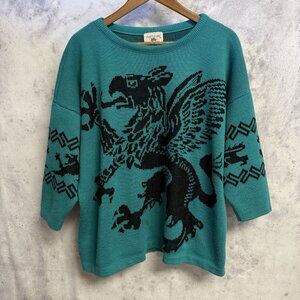 Vintage Turtle Bay Griffon Eagle Dragon Bird Vulture Sweater Teal Green L/XL